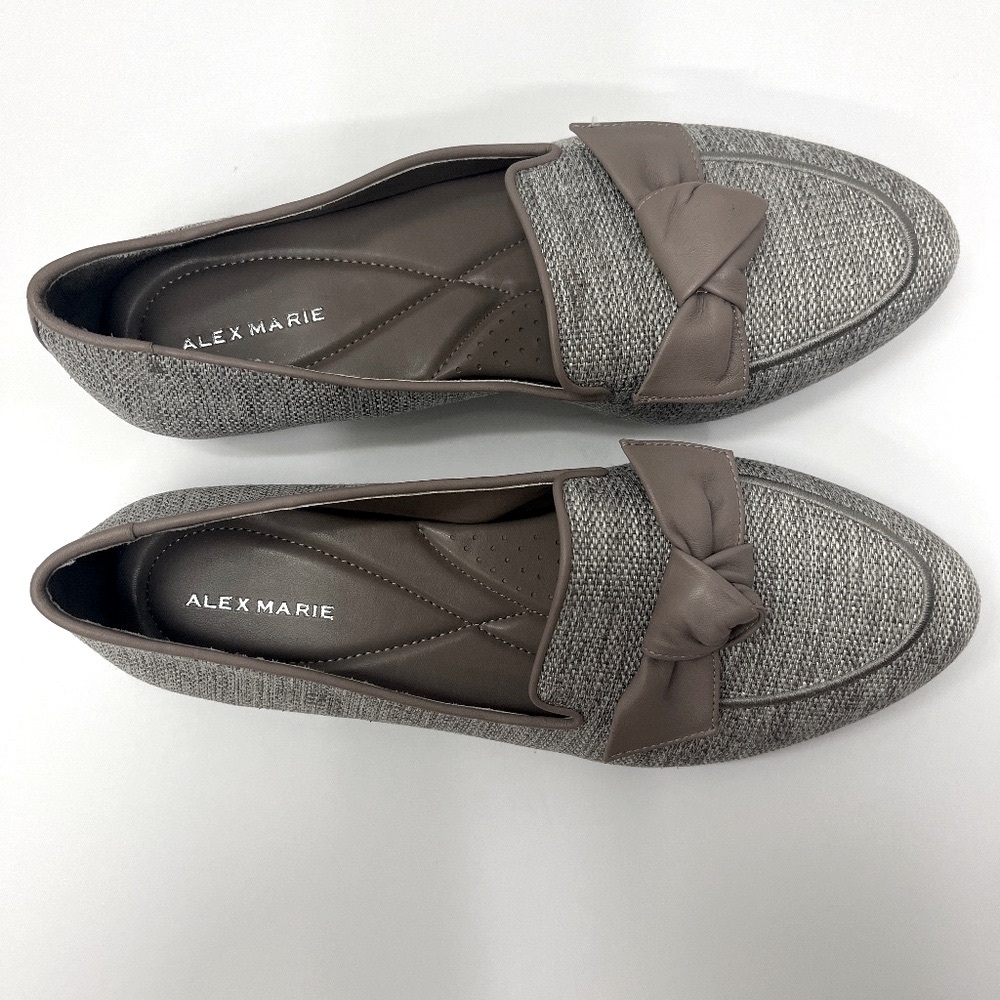 NWOT Alex Marie Gray and Taupe Bow Loafers - Picture 2 of 5